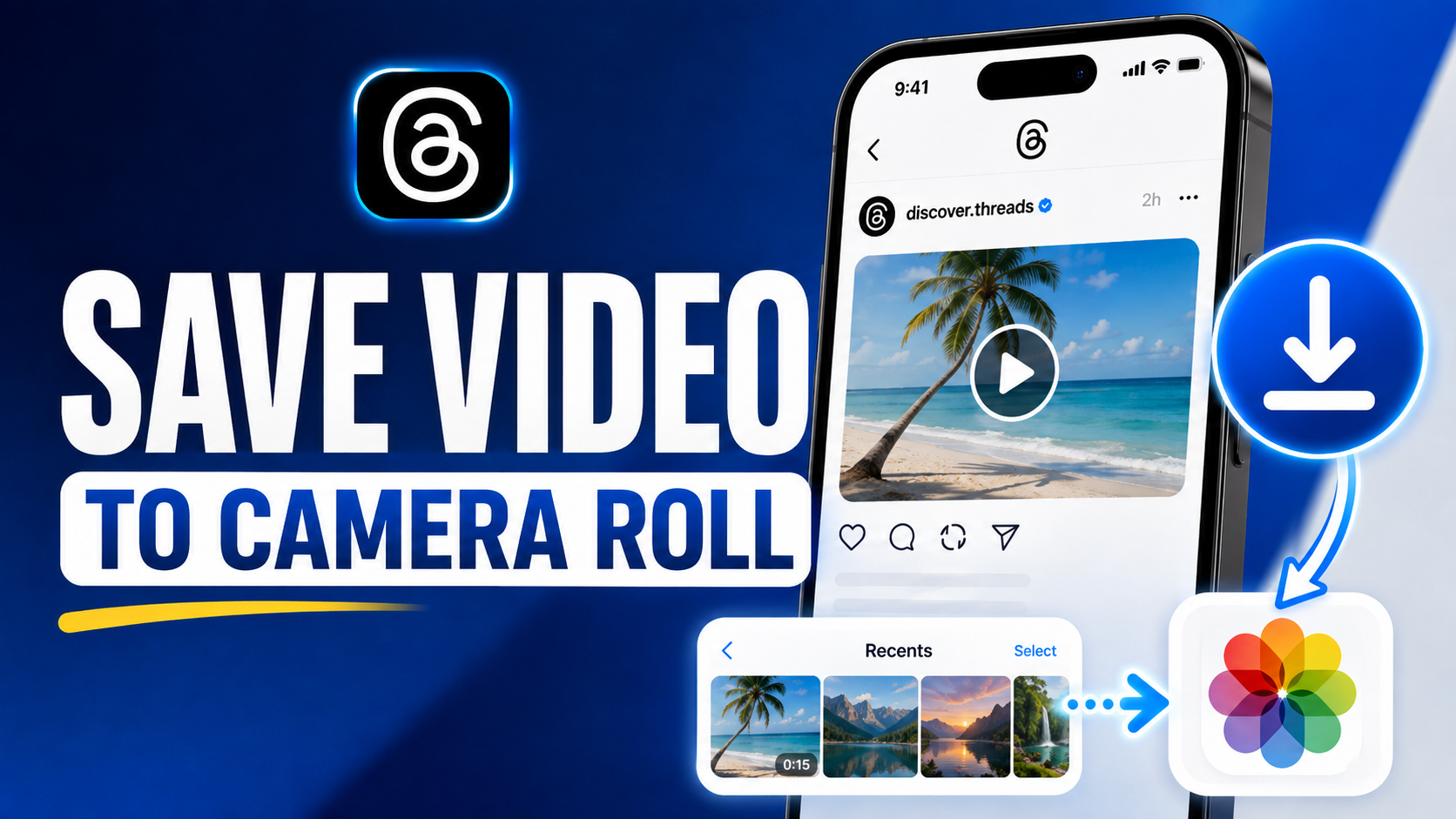 Illustration of a video moving from the iPhone Files app into the Photos camera roll.